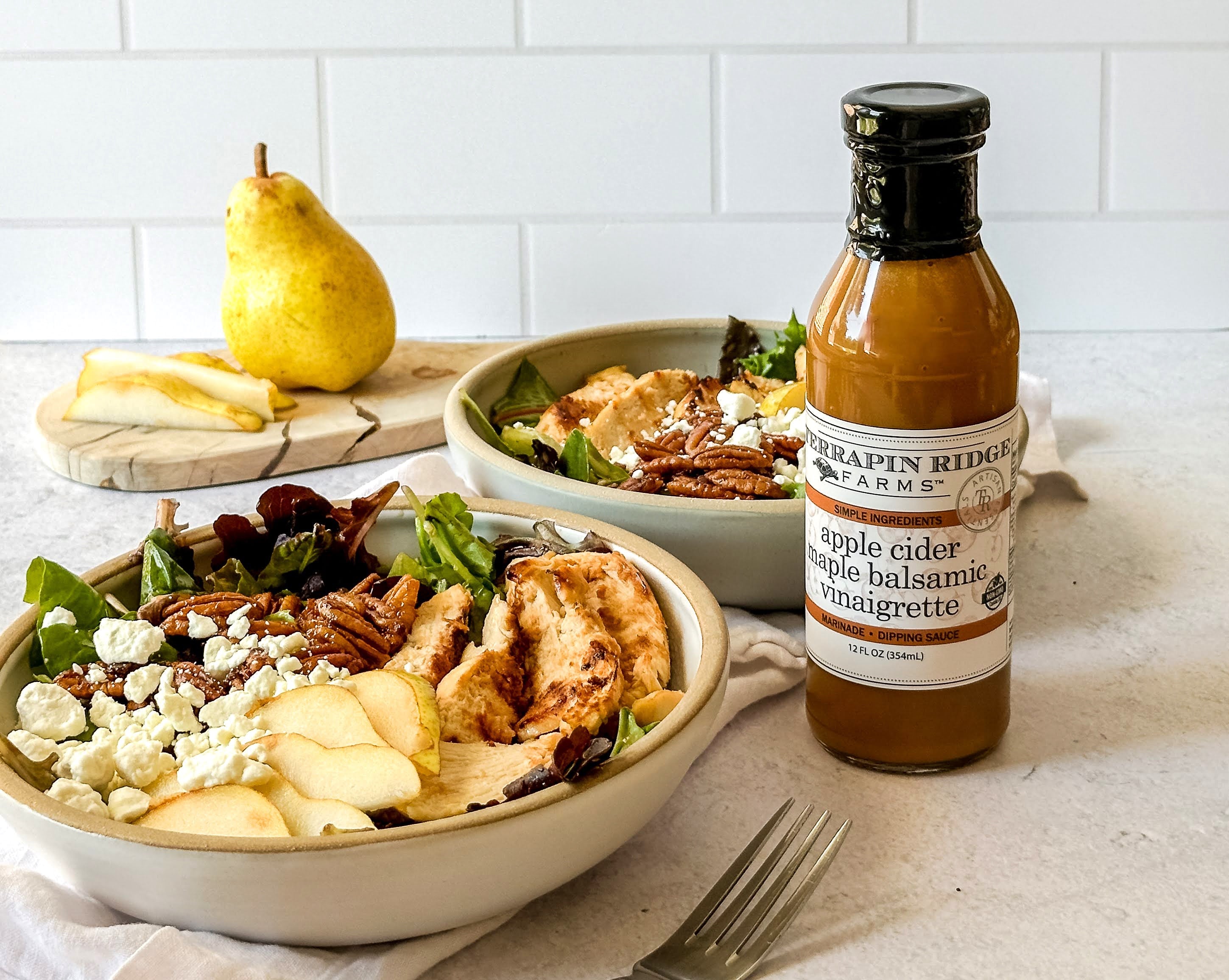 Grilled Chicken and Pear Salad with Terrapin Ridge Farms Apple Cider Maple Balsamic Vinaigrette Grilled Chicken and Pear Salad with Terrapin Ridge Farms Apple Cider Maple Balsamic Vinaigrette